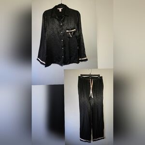 Victoria’s Secret Black Satin Trim Pajama Set Polka Dot Sleepwear Medium